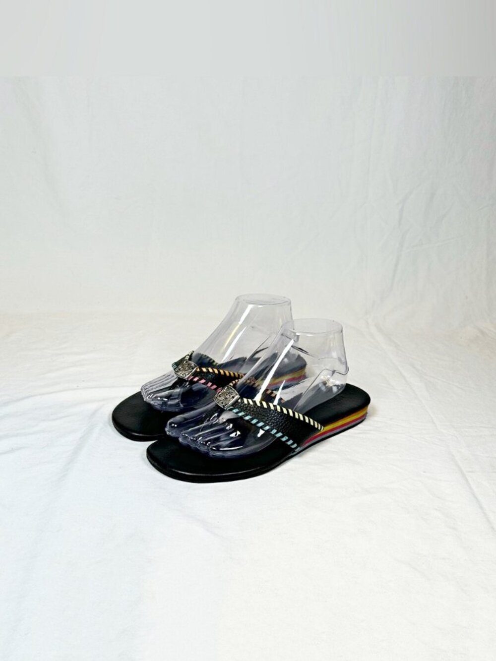 Brighton Cheryl Black Rainbow Whipstitch Flip Flop Thong Sandals~9~